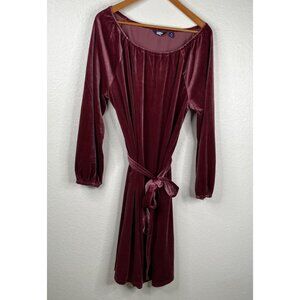 Lands End Women's Velvet Belted Stretch Peasant Holiday Dress Pink Size 1X